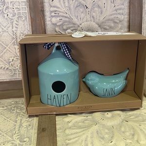 Rae Dunn Haven Birdhouse & Savin bird Bank - tiffany blue Brand new!